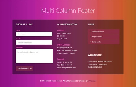 Multi Column Footer Widget Flat Responsive Template