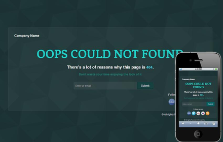 Green Glossy 404 Page Not Found Mobile Web Template