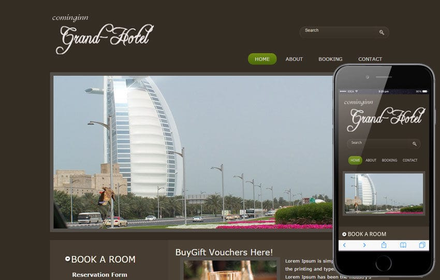 Free Grand Hotel web template and mobile website template for Hotels and restaurant