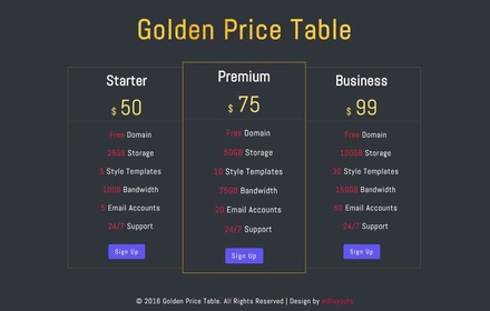 Golden Price Table Responsive Widget Template