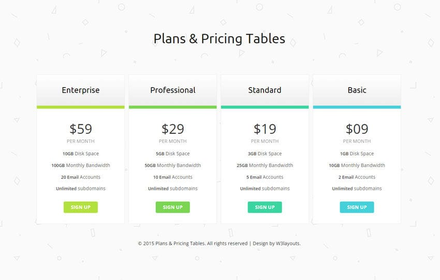 Clean Plans and Pricing Tables Responsive Widget Template