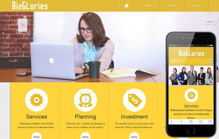 Biz Glories web and mobile website template for free