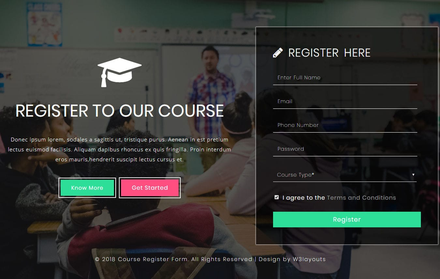 Course Register Form a Flat Responsive Widget Template