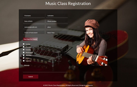 Music Class Registration a Flat Responsive Widget Template