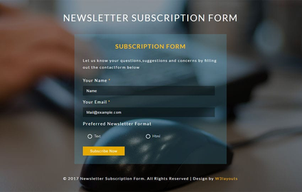 Newsletter Subscription Form Flat Responsive Widget Template