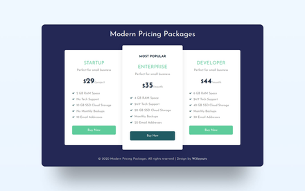 Modern Pricing Package Web Element