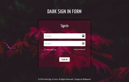 Dark Sign In Form a Flat Responsive Widget Template