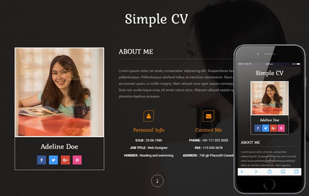 Simple CV a Personal Category Bootstrap Responsive Web Template