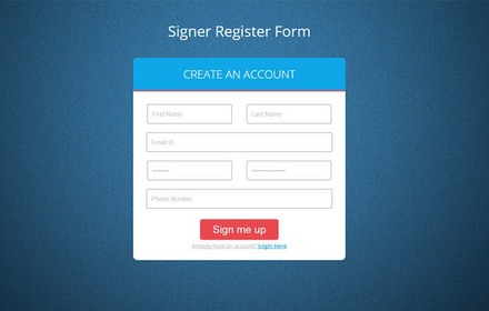 Signer Register Form Flat Responsive Widget Template