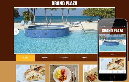 Grand Plaza web template and mobile website template for Restaurants and hotels