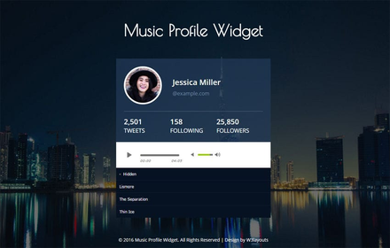 Music Profile Widget Responsive Widget Template