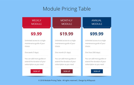 Module Pricing Table Flat Responsive Widget Template